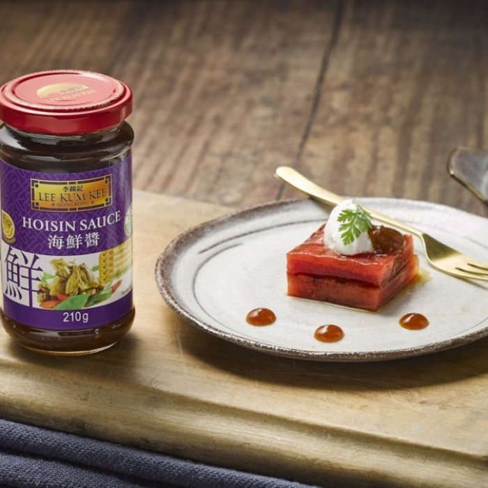 Pastèque rôtie à la sauce Hoisin et au fromage de chèvre frais