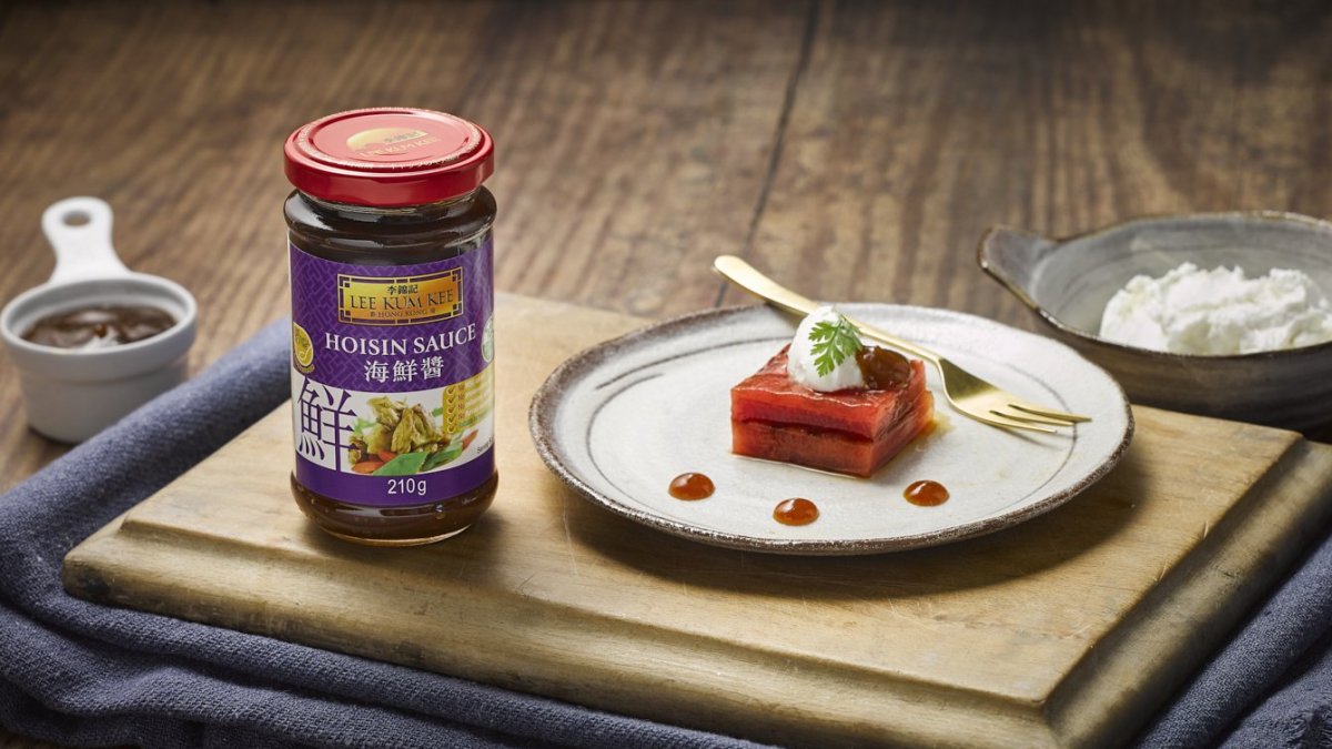 Pastèque rôtie à la sauce Hoisin et au fromage de chèvre frais