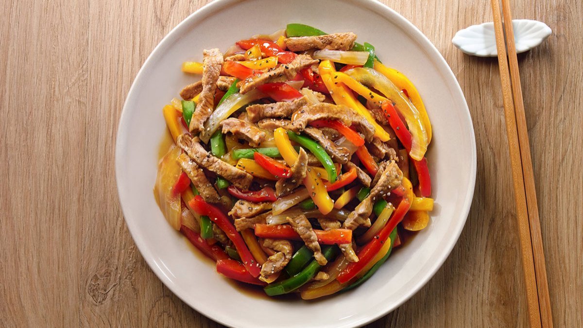 Porc à la poêle et poivrons